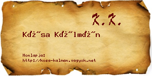 Kósa Kálmán névjegykártya